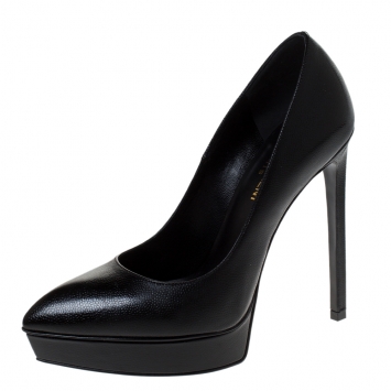 Pre Owned Saint Laurent Black Leather Janis Platform Pumps Size 36