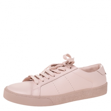 Pre Owned Saint Laurent Paris Pink Leather Andy Low Top Sneakers Size 38.5