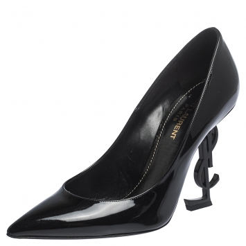 Pre Owned Saint Laurent Paris Black Patent Leather Opyum Pointed Toe Pumps Size 37