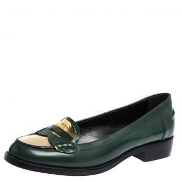 Pre Owned Saint Laurent Paris Green Leather Penny Loafers Size 37