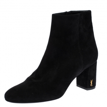 Pre Owned Saint Laurent Black Suede Loulou Zipped Ankle Boots Size 37