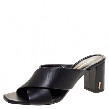Pre Owned Saint Laurent Black Leather Loulou Sandals Size 38