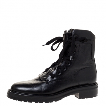 Pre Owned Saint Laurent Paris Black Textured Leather Double Lace William Combat Boots Size 39.5