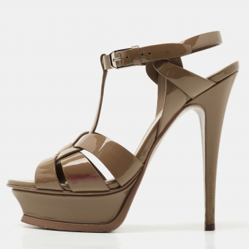 Pre Owned Saint Laurent Olive Green Leather Tribute Sandals Size 36