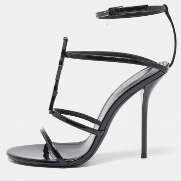 Pre Owned Saint Laurent Black Patent Leather Cassandra Sandals Size 38