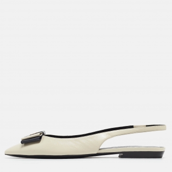 Pre Owned Saint Laurent Cream Leather Anais Slingback Flats Size 38