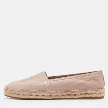 Pre Owned Saint Laurent Paris Pink Leather Logo Embossed Espadrille Flats Size 38
