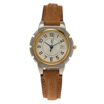 Pre Owned Saint Laurent Paris White Gold-Plated Stainless Steel Classic Women's Wristwatch 28MM