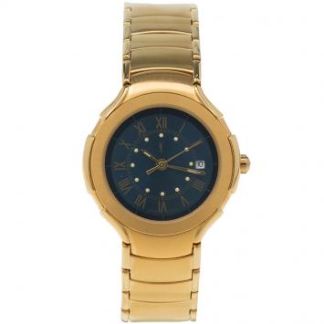 Pre Owned Saint Laurent Paris Blue Gold-Plated Stainless Steel Classic Women's Wristwatch 28MM