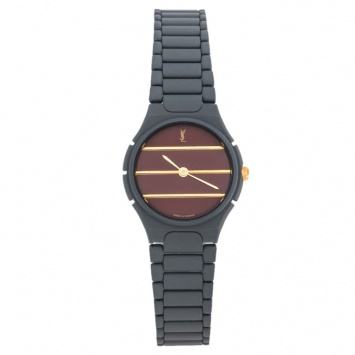 Pre Owned Saint Laurent Paris Red Grey PVD Coated Stainless Steel Classic Women's Wristwatch 24 mm