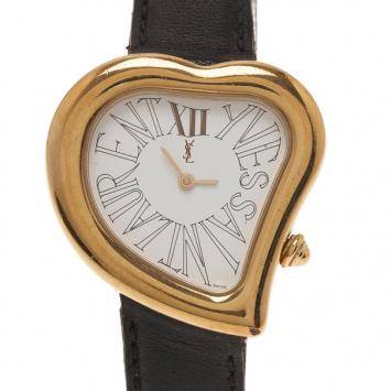 Pre Owned Saint Laurent Paris White Gold-Plated Steel Heart Women's Wristwatch 26MM