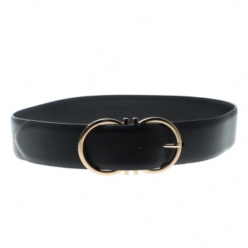 Pre Owned Salvatore Ferragamo Black Leather Ceylon Belt 75cm