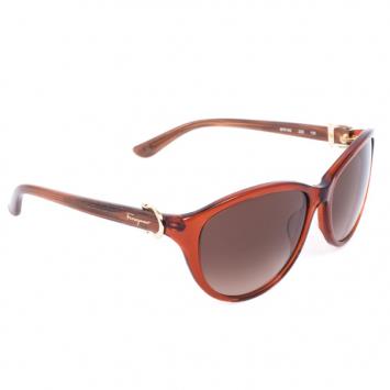 Pre Owned Salvatore Ferragamo Crystal Rust Brown 614S Cat Eye Women's Sunglasses 