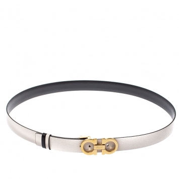 Pre Owned Salvatore Ferragamo Off White/Black Leather Reversible Belt 95 CM