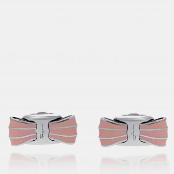 Pre Owned Salvatore Ferragamo Vara Sterling Silver and Enamel Stud Earrings
