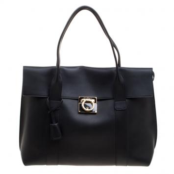 Pre Owned Salvatore Ferragamo Black Leather Large Sookie Tote