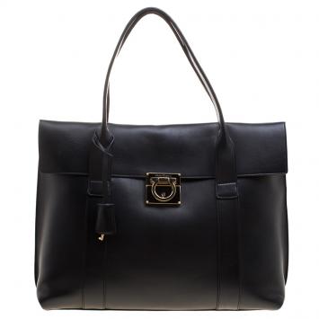 Pre Owned Salvatore Ferragamo Black Leather Large Sookie Tote