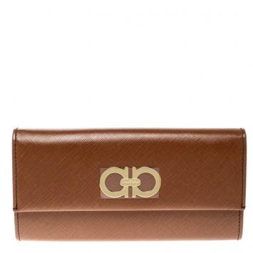 Pre Owned Salvatore Ferragamo Brown Leather Continental Wallet
