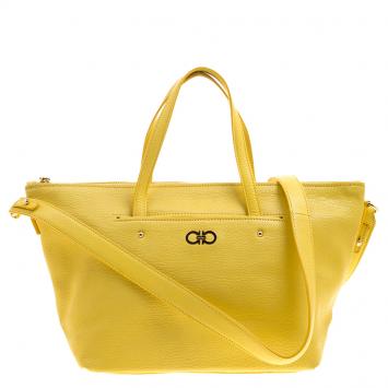 Pre Owned Salvatore Ferragamo Yellow Leather Small Mika Tote