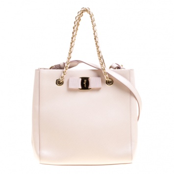 Pre Owned Salvatore Ferragamo Blush Pink Leather Vany Chain Tote