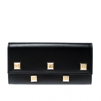 Pre Owned Salvatore Ferragamo Black Studded Leather Continental Wallet