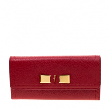 Pre Owned Salvatore Ferragamo Lipstick Leather Long Wallet