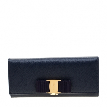 Pre Owned Salvatore Ferragamo Blue Leather Miss Vara Wallet