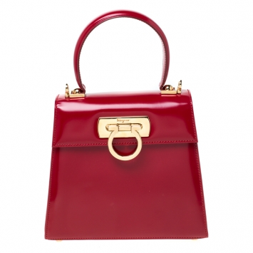 Pre Owned Salvatore Ferragamo Red Leather Kelly Top Handle Bag