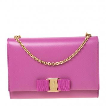 Pre Owned Salvatore Ferragamo Pink Saffiano Leather Crossbody Bag