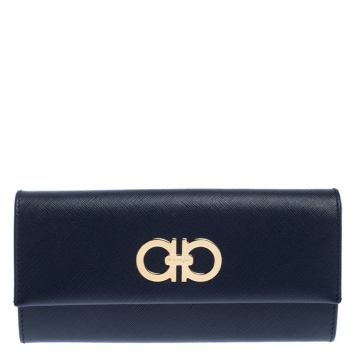 Pre Owned Salvatore Ferragamo Oxford Blue Leather Gancini Continental Wallet