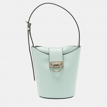 Pre Owned Salvatore Ferragamo Mint Green Leather Trifolio Shoulder Bag