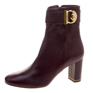 Pre Owned Salvatore Ferragamo Burgundy Leather Fiamma Ankle Boots Size 40