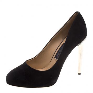 Pre Owned Salvatore Ferragamo Black Suede Crystal Trim Lolita Pumps Size 39