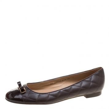 Pre Owned Salvatore Ferragamo Chocolate Brown Quilted Leather Bow Ballet Flats Size 40.5