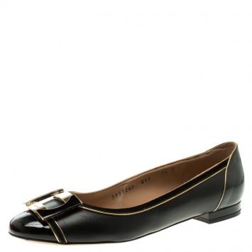 مملوكة مسبقًا Salvatore Ferragamo Black Leather and Suede Missy Ballet Flats Size 38