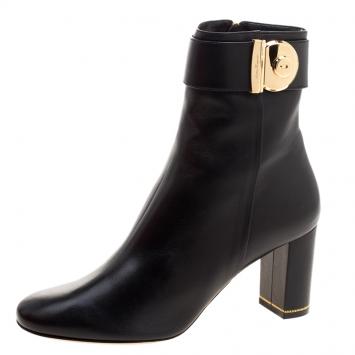Pre Owned Salvatore Ferragamo Black Leather Fiamma Ankle Boots Size 39.5