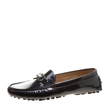Pre Owned Salvatore Ferragamo Black Patent Pebbled Leather Saba Loafers Size 41.5