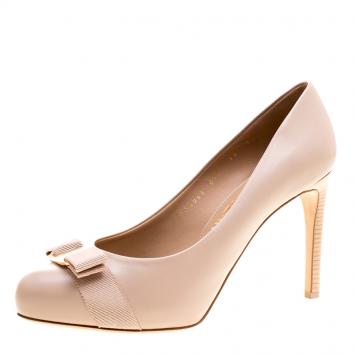 Pre Owned Salvatore Ferragamo Beige Leather Pimpa Pumps Size 40.5