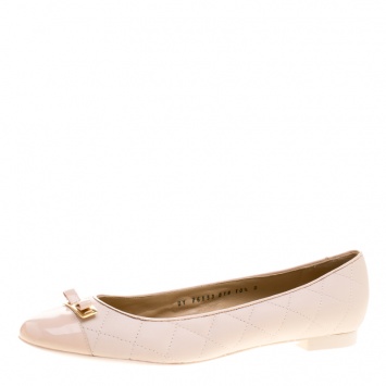 مملوكة مسبقًا Salvatore Ferragamo Blush Pink Quilted Leather Bow Ballet Flats Size 41