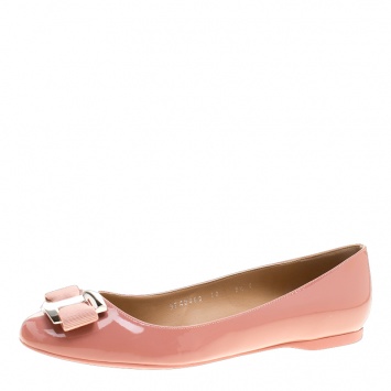 Pre Owned Salvatore Ferragamo Blush Pink Patent Leather Ninna Kangaroo Bow Ballet Flats Size 40