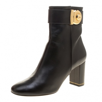 Pre Owned Salvatore Ferragamo Black Leather Fiamma Ankle Boots Size 39