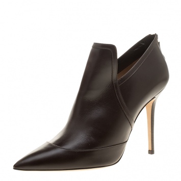 Pre Owned Salvatore Ferragamo Brown Leather Nume Glass Pointed Toe Booties Size 40