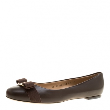 Pre Owned Salvatore Ferragamo Brown Leather Varina Ballet Flats Size 40.5