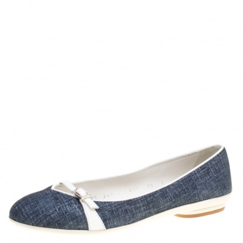 مملوكة مسبقًا Salvatore Ferragamo Blue Denim Audrey Ballet Flats Size 36