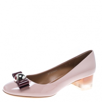 Pre Owned Salvatore Ferragamo Blush Pink Patent Leather Fiammetta Plexiglass Heel Pumps Size 39