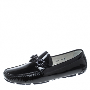 Pre Owned Salvatore Ferragamo Black Patent Leather Parigi Gancini Driver Loafers Size 40.5