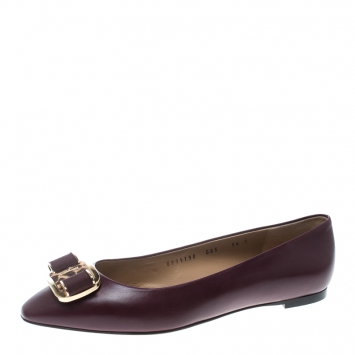 Pre Owned Salvatore Ferragamo Burgundy Leather Lola Ballet Flats Size 40