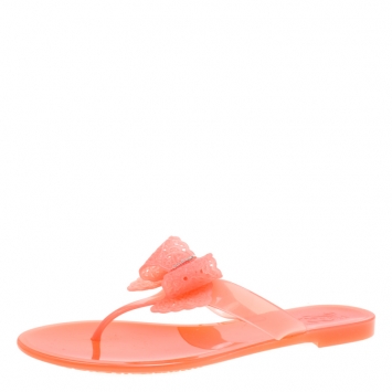 مملوكة مسبقًا Salvatore Ferragamo Blush Pink Jelly Pandy Bow Detail Flat Thong Sandals Size 40.5