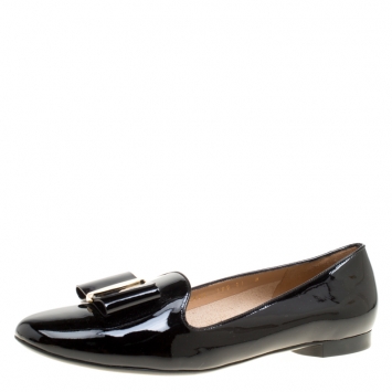 Pre Owned Salvatore Ferragamo Black Patent Leather Smoking Slippers Size 41.5