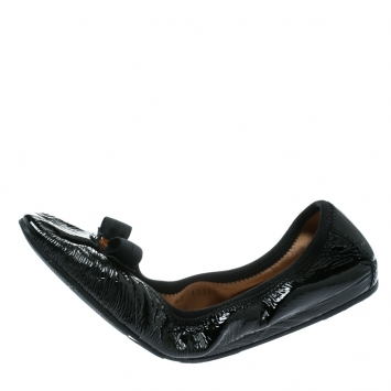 Pre Owned Salvatore Ferragamo Black Patent Leather My Joy Scrunch Ballet Flats Size 40